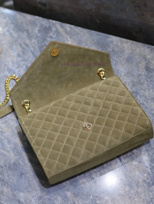 Yves Saint Laurent Bags NEW military green gold buckle frostedENVELOPE Matte SeriesMedium envelope bag, V-shaped dia 5mkt0jo4 - Image 9