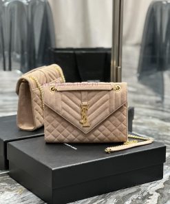 Yves Saint Laurent Bags NEW deep apricot color with gold buckle frosted finish𝑬𝑵𝑽𝑬𝑳𝑶𝑷𝑬 _ Matte SeriesMedium envelope 1bwpyxcv