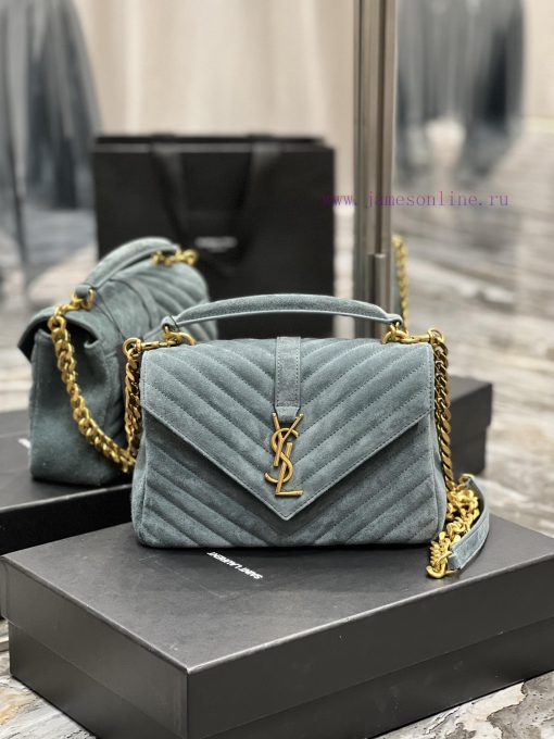 Yves Saint Laurent Bags 𝑴𝒐𝒏𝒐𝒈𝒓𝒂𝒎 𝒄𝒐𝒍𝒍𝒆𝒈𝒆 Green frosted leather_Wannian postman bag, hot and explosive 24cm, street ey8599iq - Image 2