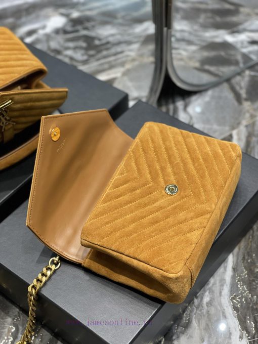Yves Saint Laurent Bags 𝑴𝒐𝒏𝒐𝒈𝒓𝒂𝒎 𝒄𝒐𝒍𝒍𝒆𝒈𝒆 Earth yellow frosted leather_Wannian postman bag, hot and explosive 24cm, fv76f6o8 - Image 8