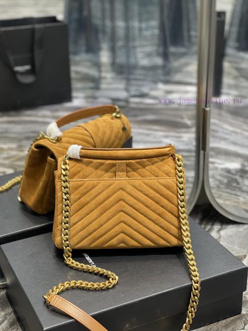 Yves Saint Laurent Bags 𝑴𝒐𝒏𝒐𝒈𝒓𝒂𝒎 𝒄𝒐𝒍𝒍𝒆𝒈𝒆 Earth yellow frosted leather_Wannian postman bag, hot and explosive 24cm, fv76f6o8 - Image 10