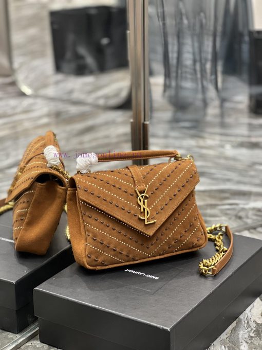 Yves Saint Laurent Bags 𝑴𝒐𝒏𝒐𝒈𝒓𝒂𝒎 𝒄𝒐𝒍𝒍𝒆𝒈𝒆 Caramel rivet threading process frosted style_Wannian postman bag, hot and 7tfix708 - Image 3