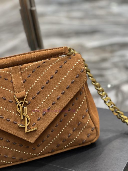 Yves Saint Laurent Bags 𝑴𝒐𝒏𝒐𝒈𝒓𝒂𝒎 𝒄𝒐𝒍𝒍𝒆𝒈𝒆 Caramel rivet threading process frosted style_Wannian postman bag, hot and 7tfix708 - Image 4
