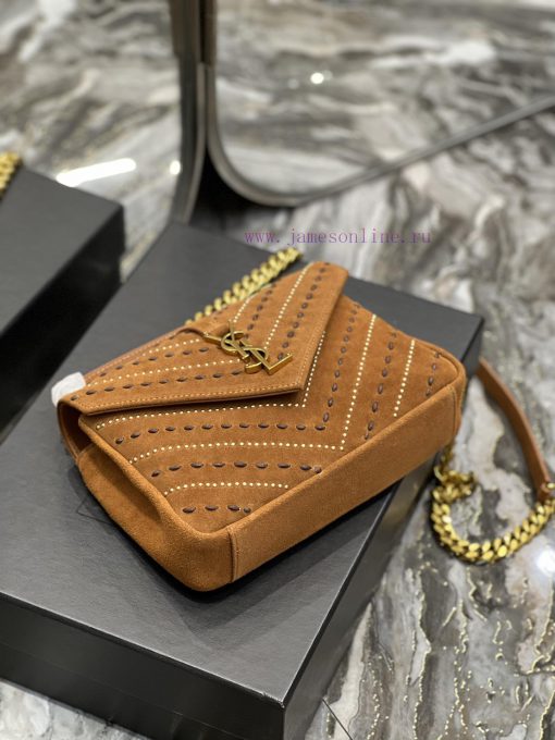 Yves Saint Laurent Bags 𝑴𝒐𝒏𝒐𝒈𝒓𝒂𝒎 𝒄𝒐𝒍𝒍𝒆𝒈𝒆 Caramel rivet threading process frosted style_Wannian postman bag, hot and 7tfix708 - Image 8