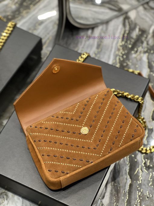 Yves Saint Laurent Bags 𝑴𝒐𝒏𝒐𝒈𝒓𝒂𝒎 𝒄𝒐𝒍𝒍𝒆𝒈𝒆 Caramel rivet threading process frosted style_Wannian postman bag, hot and 7tfix708 - Image 9