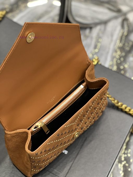 Yves Saint Laurent Bags 𝑴𝒐𝒏𝒐𝒈𝒓𝒂𝒎 𝒄𝒐𝒍𝒍𝒆𝒈𝒆 Caramel rivet threading process frosted style_Wannian postman bag, hot and 7tfix708 - Image 10