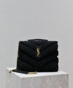 Yves Saint Laurent Bags Lou Lou_25cmBlack suede paired with lamb woolThe bag suitable for carrying in winter has arr hvr5v227