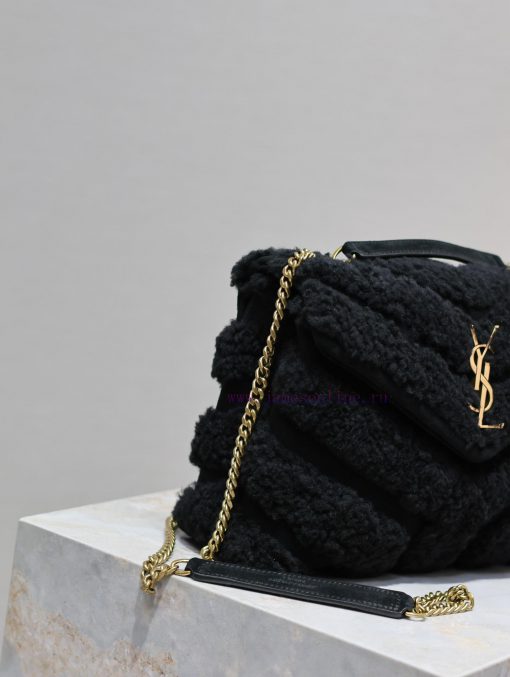 Yves Saint Laurent Bags Lou Lou_25cmBlack suede paired with lamb woolThe bag suitable for carrying in winter has arr hvr5v227 - Image 5