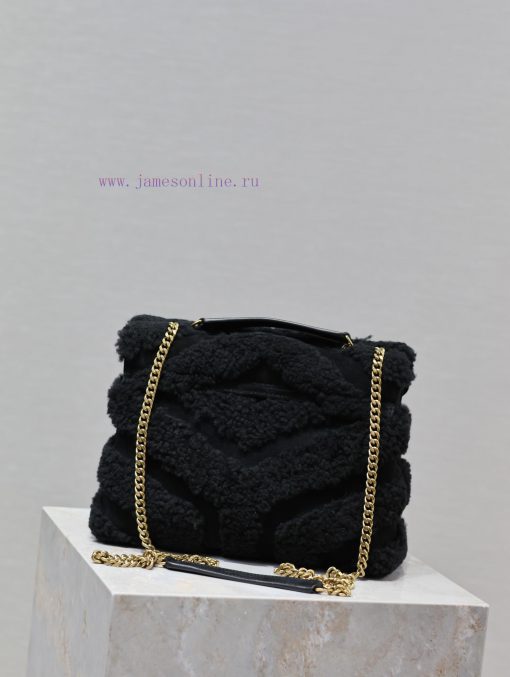 Yves Saint Laurent Bags Lou Lou_25cmBlack suede paired with lamb woolThe bag suitable for carrying in winter has arr hvr5v227 - Image 8