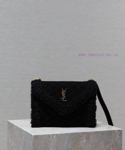 Yves Saint Laurent Bags GABY mini_Quilted Pattern Envelope BagBlack suede with lamb wool styleItalian imported suede p5bs9uey
