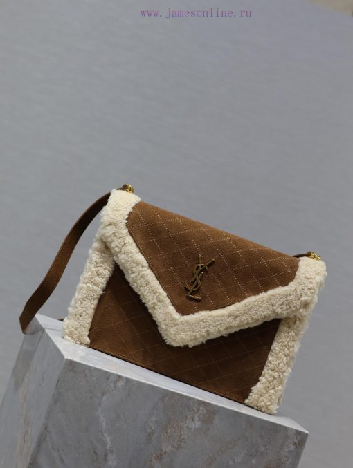 Yves Saint Laurent Bags GABYQuilted Pattern Envelope BagYellow suede paired with lamb woolItalian imported suede pai ta9rif4i - Image 3