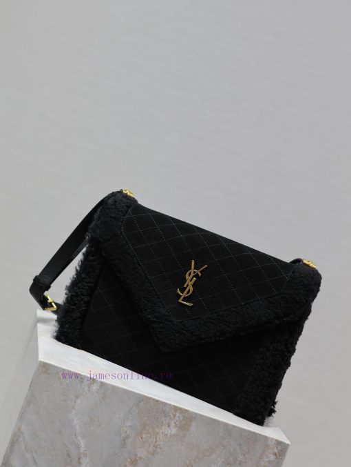 Yves Saint Laurent Bags GABYQuilted Pattern Envelope BagBlack suede with lamb wool styleItalian imported suede paire qsmk0pxi - Image 3