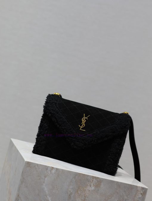 Yves Saint Laurent Bags GABY mini_Quilted Pattern Envelope BagBlack suede with lamb wool styleItalian imported suede p5bs9uey - Image 3