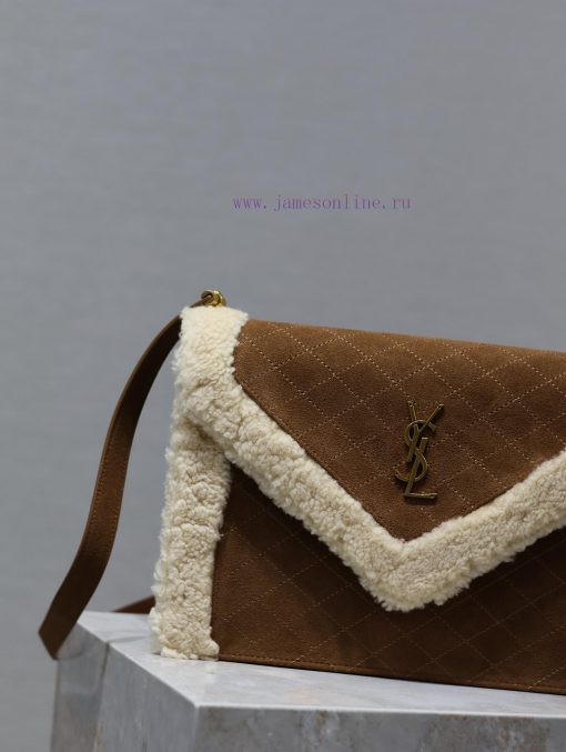 Yves Saint Laurent Bags GABYQuilted Pattern Envelope BagYellow suede paired with lamb woolItalian imported suede pai ta9rif4i - Image 4
