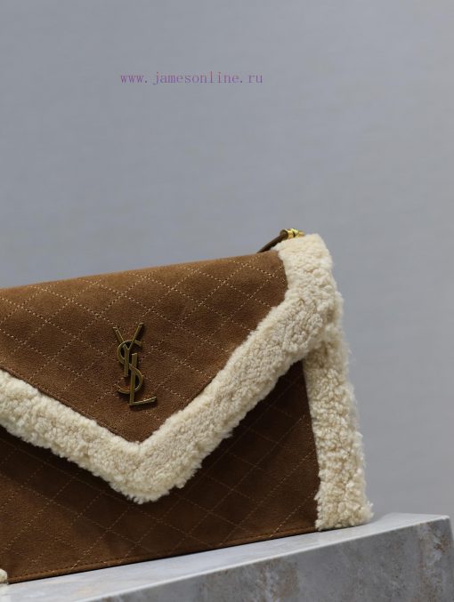 Yves Saint Laurent Bags GABYQuilted Pattern Envelope BagYellow suede paired with lamb woolItalian imported suede pai ta9rif4i - Image 5