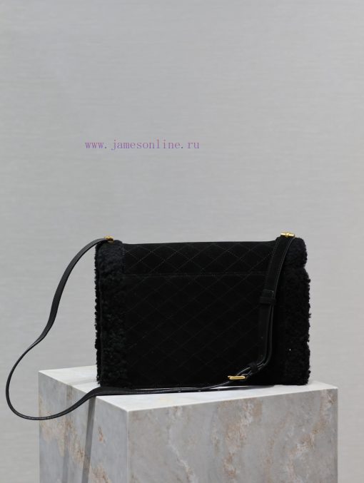 Yves Saint Laurent Bags GABYQuilted Pattern Envelope BagBlack suede with lamb wool styleItalian imported suede paire qsmk0pxi - Image 7