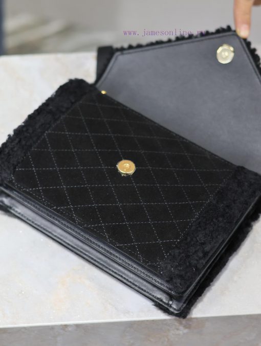 Yves Saint Laurent Bags GABY mini_Quilted Pattern Envelope BagBlack suede with lamb wool styleItalian imported suede p5bs9uey - Image 8