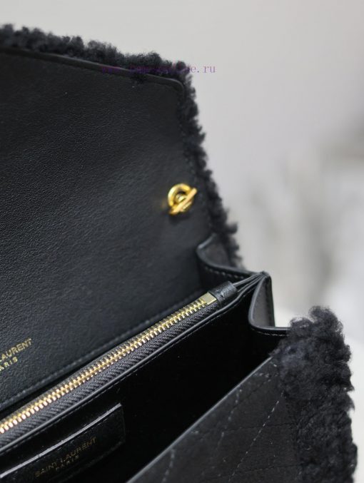 Yves Saint Laurent Bags GABY mini_Quilted Pattern Envelope BagBlack suede with lamb wool styleItalian imported suede p5bs9uey - Image 9