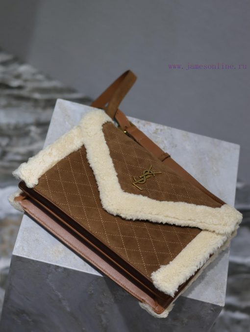 Yves Saint Laurent Bags GABYQuilted Pattern Envelope BagYellow suede paired with lamb woolItalian imported suede pai ta9rif4i - Image 9