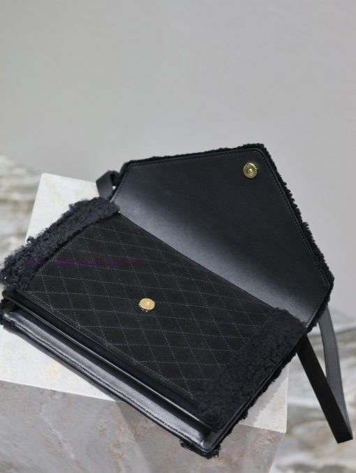 Yves Saint Laurent Bags GABYQuilted Pattern Envelope BagBlack suede with lamb wool styleItalian imported suede paire qsmk0pxi - Image 9
