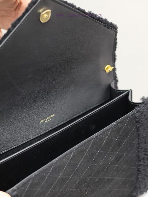 Yves Saint Laurent Bags GABYQuilted Pattern Envelope BagBlack suede with lamb wool styleItalian imported suede paire qsmk0pxi - Image 10