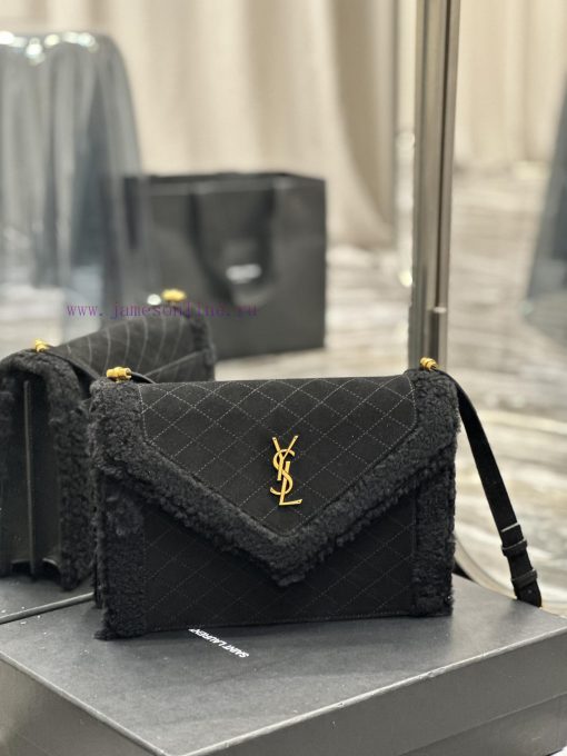 Yves Saint Laurent Bags GABYQuilted Pattern Envelope BagBlack suede with lamb wool styleItalian imported suede paire waweh7oq - Image 3