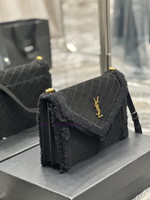 Yves Saint Laurent Bags GABYQuilted Pattern Envelope BagBlack suede with lamb wool styleItalian imported suede paire waweh7oq - Image 5