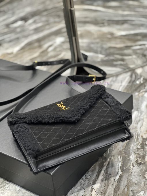 Yves Saint Laurent Bags GABYQuilted Pattern Envelope BagBlack suede with lamb wool styleItalian imported suede paire waweh7oq - Image 7