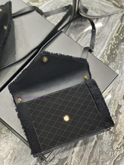 Yves Saint Laurent Bags GABYQuilted Pattern Envelope BagBlack suede with lamb wool styleItalian imported suede paire waweh7oq - Image 8