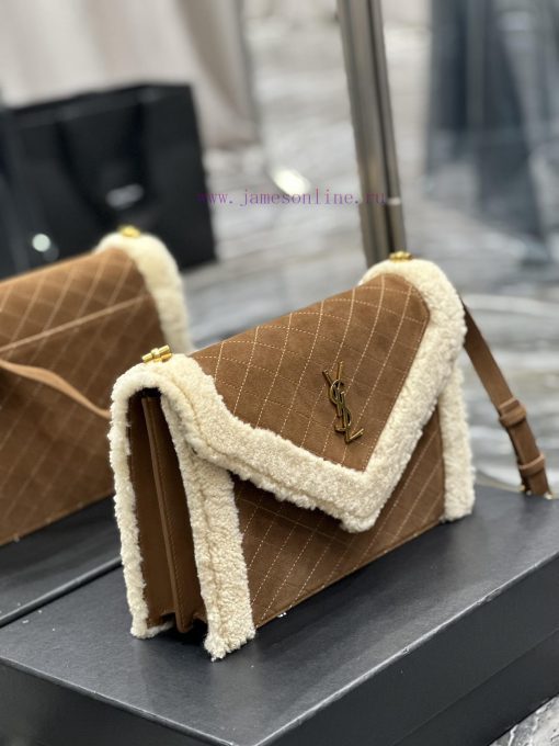 Yves Saint Laurent Bags GABYQuilted Pattern Envelope BagYellow suede paired with lamb woolItalian imported suede pai v9jb0fy7 - Image 5