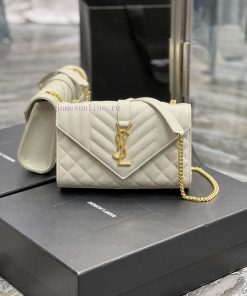 Yves Saint Laurent Bags Envelope white gold buckleSmall grained embossed stitched leather envelope bagClassic is ete 9tuzskpw