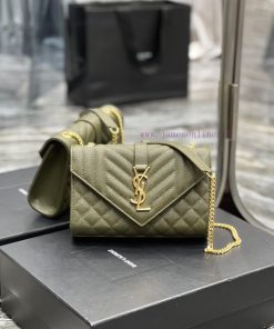 Yves Saint Laurent Bags Envelope Green Gold BuckleSmall grained embossed stitched leather envelope bagClassic is ete e3b3n53l