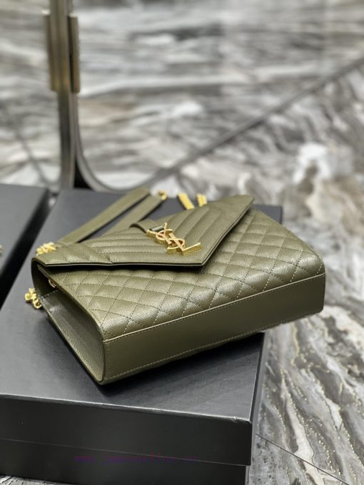 Yves Saint Laurent Bags Envelope Green Gold BuckleMedium grained embossed quilted genuine leather envelope bagClassi ugzn4z3c - Image 8