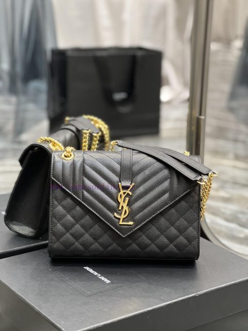 Yves Saint Laurent Bags Envelope Black Gold BuckleMedium grained embossed quilted genuine leather envelope bagClassi g8t8vevk
