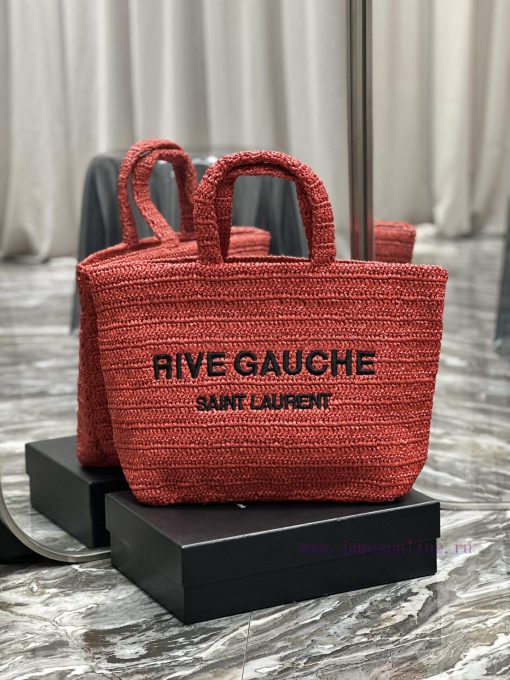 Yves Saint Laurent Bags 」 Red 」RIVE GAUCHE Lafite Grass Weaving Tote is full of artistic atmosphere~Lafite Grass Wea d6wp70br - Image 2