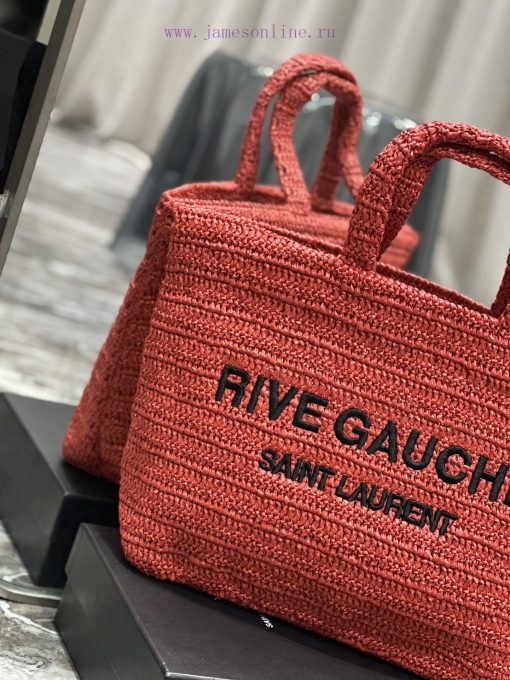 Yves Saint Laurent Bags 」 Red 」RIVE GAUCHE Lafite Grass Weaving Tote is full of artistic atmosphere~Lafite Grass Wea d6wp70br - Image 5