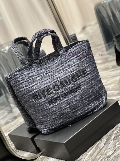 Yves Saint Laurent Bags 」 Blue 」RIVE GAUCHE Lafite Grass Weaving Tote is full of artistic atmosphere~Lafite Grass We jbfuwher - Image 3
