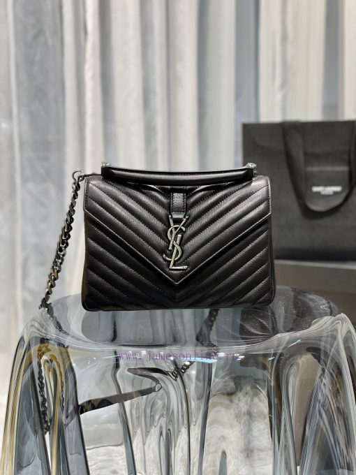 Yves Saint Laurent Bags Monogram college Black silver buckle_24cmWannian postman bag, hot and explosive 24cm, stree bvvm595x