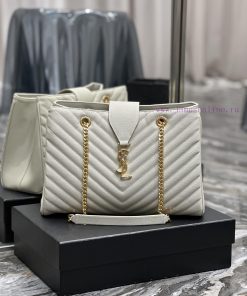 Yves Saint Laurent Bags White caviar embroidered with V-lineY's caviar cowhide large tote bag/shopping bagThe iconic n9ha8u7y