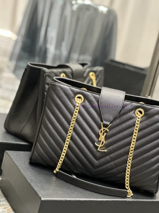 Yves Saint Laurent Bags Black caviar embroidered V-lineY's caviar cowhide large tote bag/shopping bagThe iconic logo xlo35phc - Image 5
