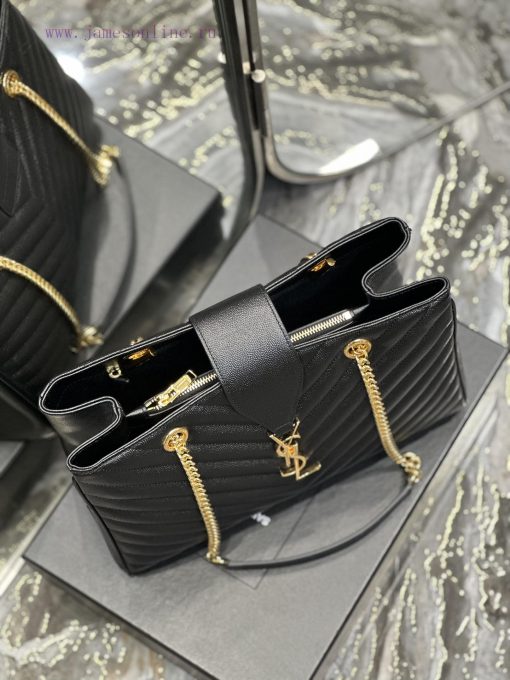 Yves Saint Laurent Bags Black caviar embroidered V-lineY's caviar cowhide large tote bag/shopping bagThe iconic logo xlo35phc - Image 7