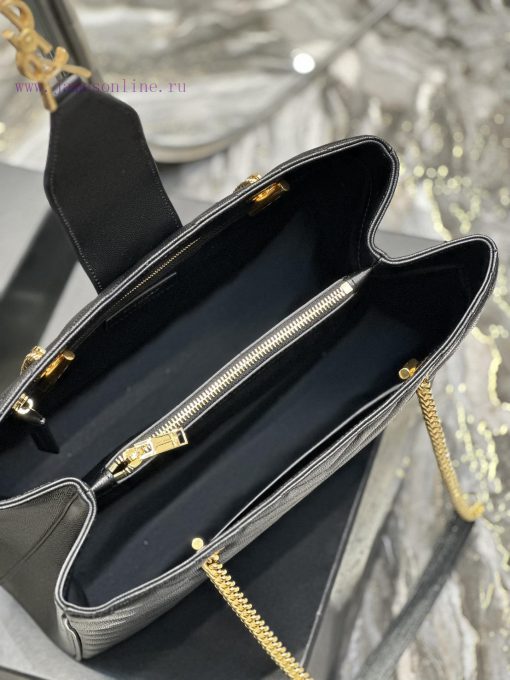 Yves Saint Laurent Bags Black caviar embroidered V-lineY's caviar cowhide large tote bag/shopping bagThe iconic logo xlo35phc - Image 8