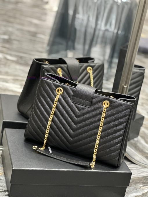 Yves Saint Laurent Bags Black caviar embroidered V-lineY's caviar cowhide large tote bag/shopping bagThe iconic logo xlo35phc - Image 9