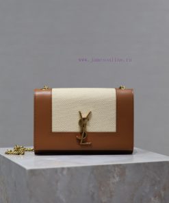 Yves Saint Laurent Bags NEW brown cowhide paired with cotton and linen_KATE 20cm latest size, timeless style, irresi y89u5k76