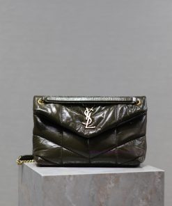 Yves Saint Laurent Bags Green wax leather with gold buckleLoulou Puffer_ Quilted oil wax leather chain bag, made of r2ileol3