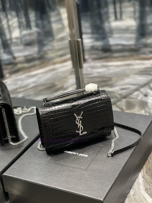 Yves Saint Laurent Bags 𝑺𝒖𝒏𝒔𝒆𝒕 𝑾𝒐𝒄 Black silver button crocodile pattern_Here comes the new sunset bag with crocodi zfmfudxi - Image 3