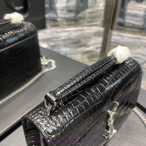 Yves Saint Laurent Bags 𝑺𝒖𝒏𝒔𝒆𝒕 𝑾𝒐𝒄 Black silver button crocodile pattern_Here comes the new sunset bag with crocodi zfmfudxi - Image 5