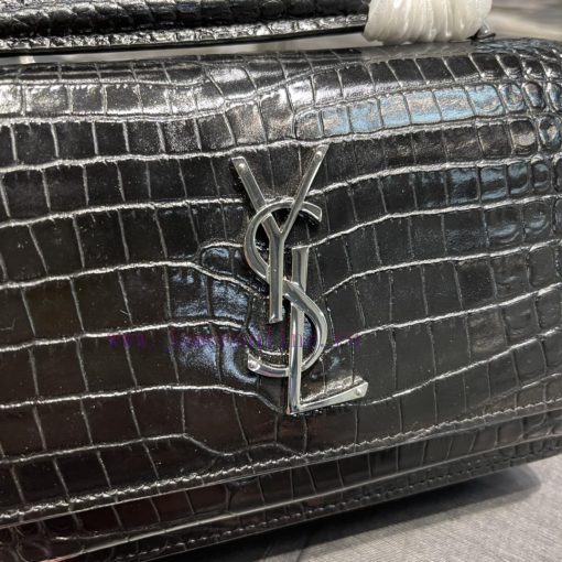 Yves Saint Laurent Bags 𝑺𝒖𝒏𝒔𝒆𝒕 𝑾𝒐𝒄 Black silver button crocodile pattern_Here comes the new sunset bag with crocodi zfmfudxi - Image 6