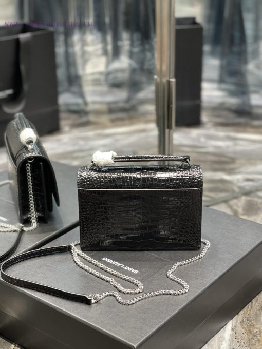 Yves Saint Laurent Bags 𝑺𝒖𝒏𝒔𝒆𝒕 𝑾𝒐𝒄 Black silver button crocodile pattern_Here comes the new sunset bag with crocodi zfmfudxi - Image 7