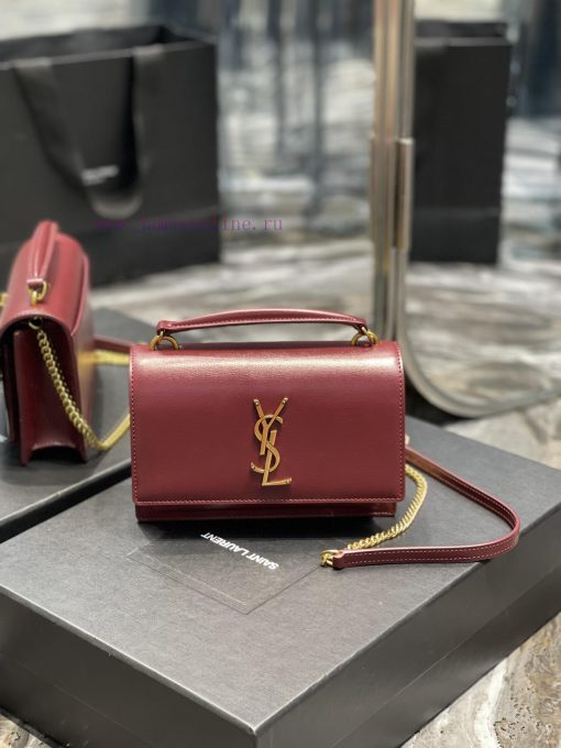 Yves Saint Laurent Bags 𝑺𝒖𝒏𝒔𝒆𝒕 𝑾𝒐𝒄 Wine red gold buckle toothpick pattern_Here comes the new sunset bag with toothp nl0t036f - Image 2